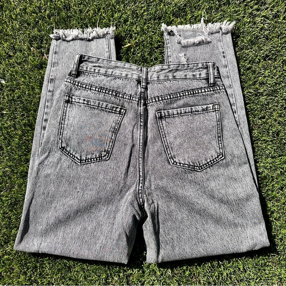 Shein Distressed Gray Black Straight Leg High Waisted Jeans - Picture 3 of 4